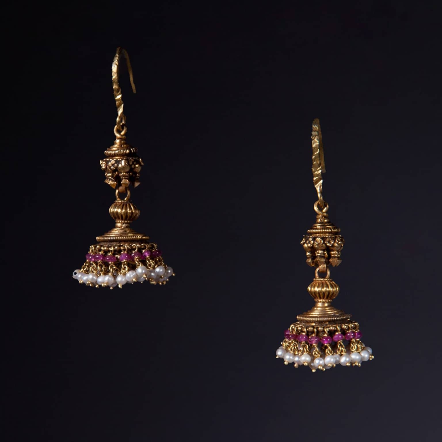 Gold Pearl and Ruby Earrings - Ollemans